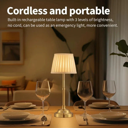 Gold and White Elegant Rechargeable Fabric Shade LED Lamp - Cordless Touch Stepless Dimmable Table Light - Mekamart Australia