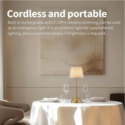 Gold and White Elegant Rechargeable Fabric Shade LED Lamp - Cordless Touch Stepless Dimmable Table Light - Mekamart Australia