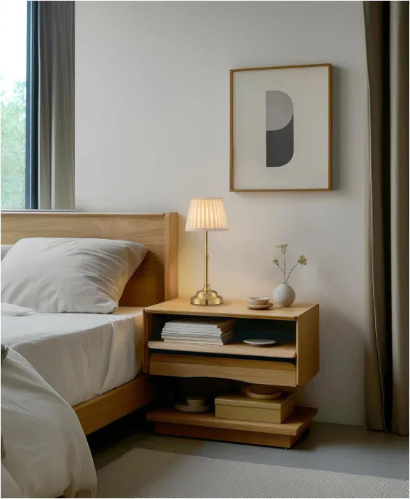Gold and White Elegant Rechargeable Fabric Shade LED Lamp - Cordless Touch Stepless Dimmable Table Light - Mekamart Australia