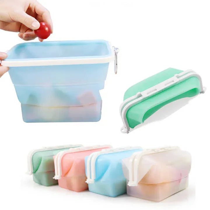 2 Pcs Blue Collapsible Silicone Food Storage Container - Microwave & Freezer Safe Lunch Box - Mekamart Australia