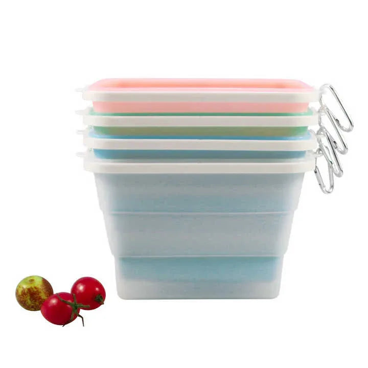 2 Pcs Blue Collapsible Silicone Food Storage Container - Microwave & Freezer Safe Lunch Box - Mekamart Australia