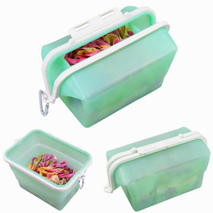 2 Pcs Blue Collapsible Silicone Food Storage Container - Microwave & Freezer Safe Lunch Box - Mekamart Australia