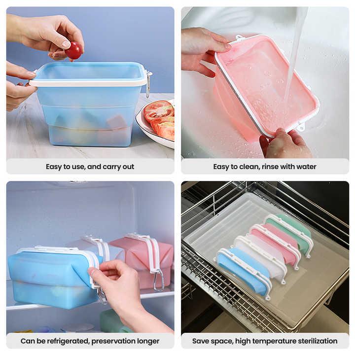 2 Pcs Blue Collapsible Silicone Food Storage Container - Microwave & Freezer Safe Lunch Box - Mekamart Australia
