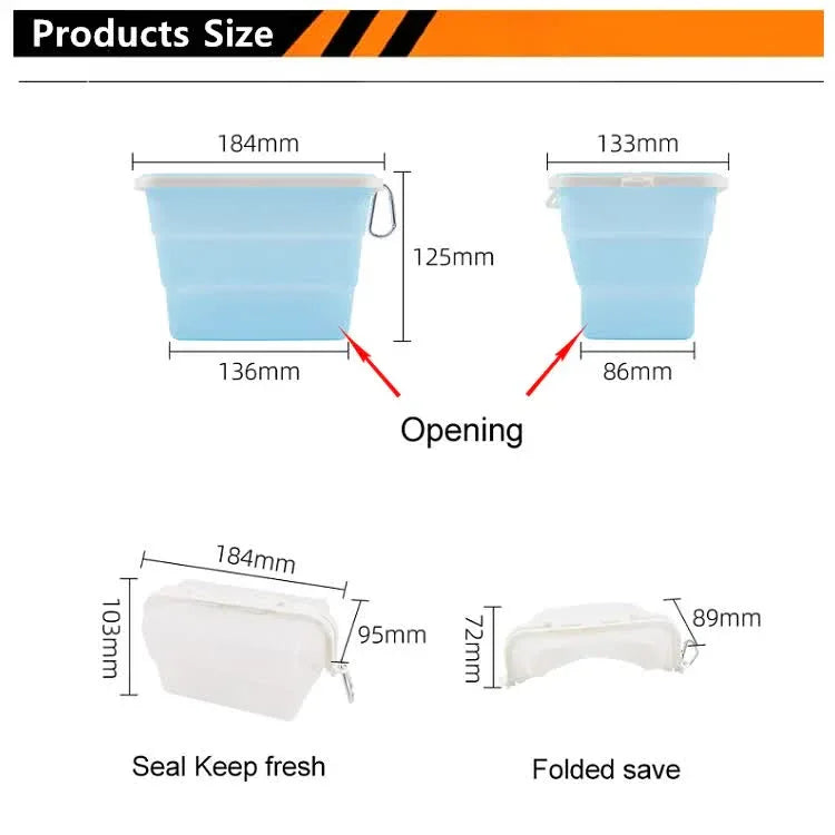 2 Pcs Blue Collapsible Silicone Food Storage Container - Microwave & Freezer Safe Lunch Box - Mekamart Australia