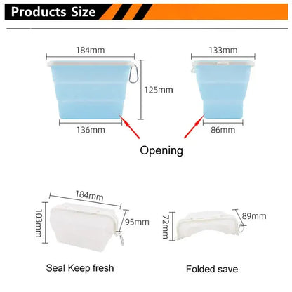2 Pcs Blue Collapsible Silicone Food Storage Container - Microwave & Freezer Safe Lunch Box - Mekamart Australia