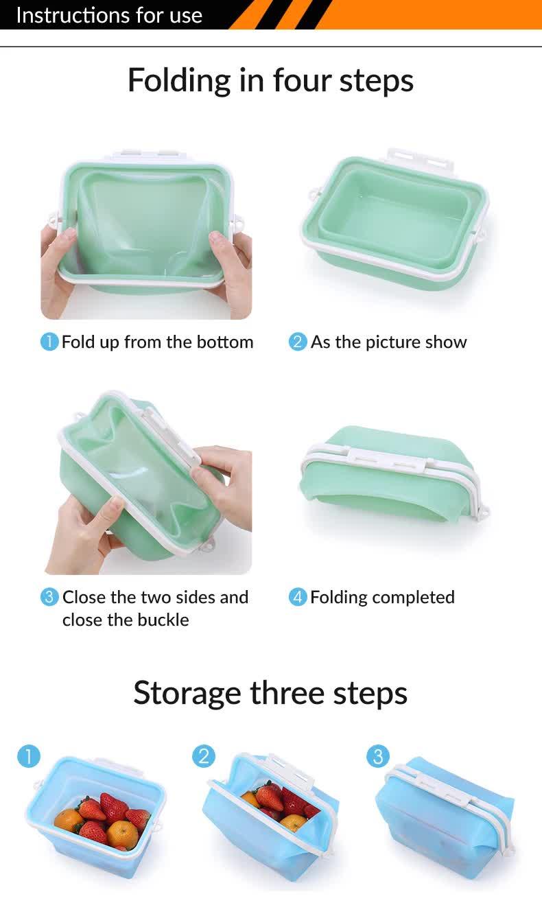 2 Pcs Blue Collapsible Silicone Food Storage Container - Microwave & Freezer Safe Lunch Box - Mekamart Australia