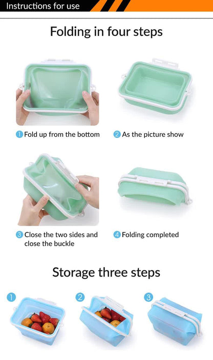 2 Pcs Blue Collapsible Silicone Food Storage Container - Microwave & Freezer Safe Lunch Box - Mekamart Australia