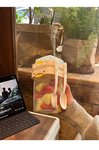 White Portable Salad & Breakfast Cup On-the-Go - Dual Compartment Container with Spork - Mekamart Australia