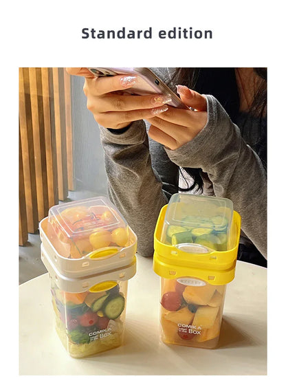 White Portable Salad & Breakfast Cup On-the-Go - Dual Compartment Container with Spork - Mekamart Australia