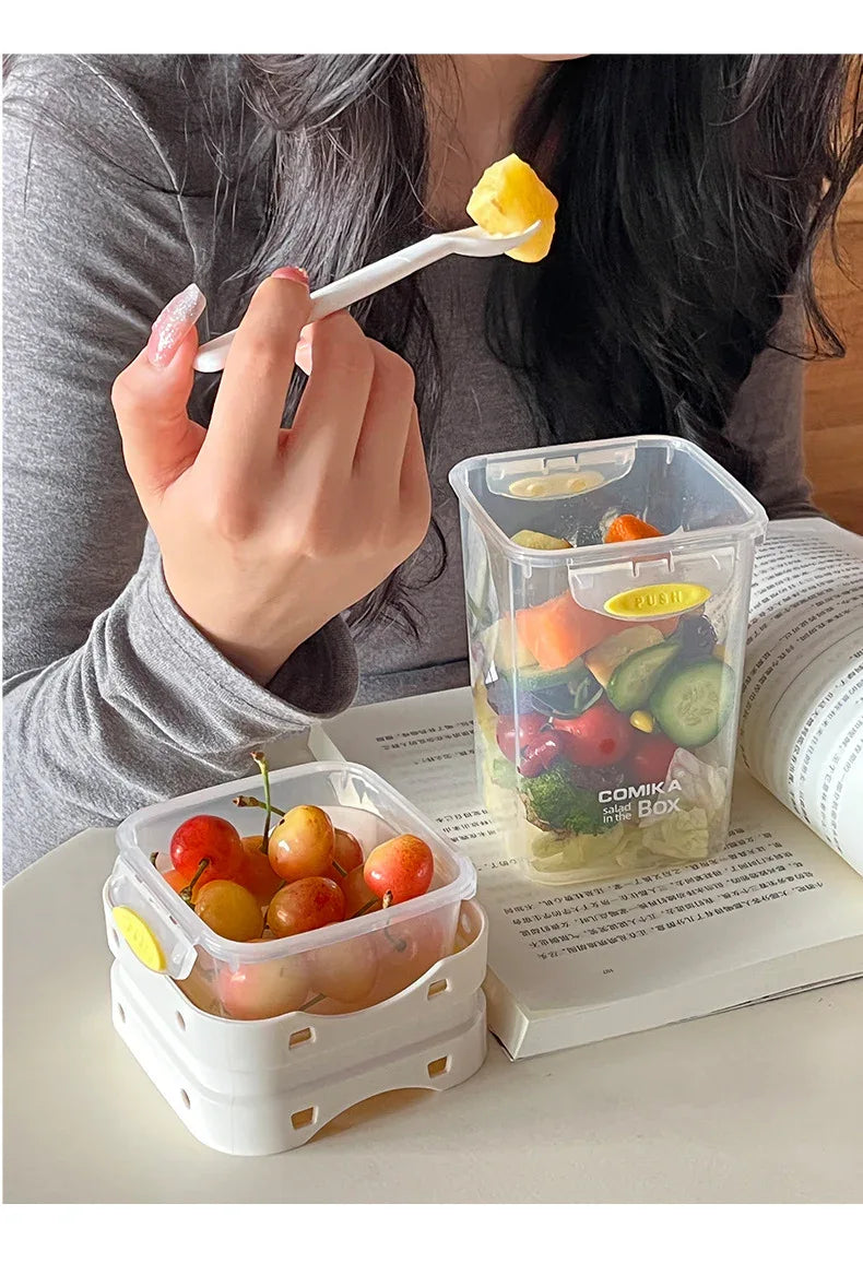 White Portable Salad & Breakfast Cup On-the-Go - Dual Compartment Container with Spork - Mekamart Australia