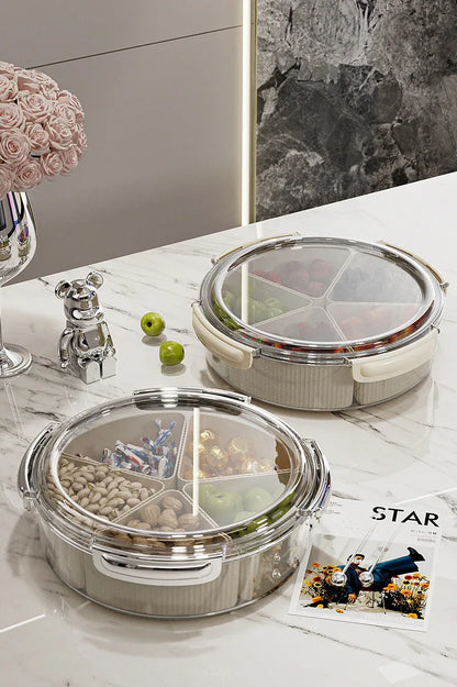Beige And Silver Snap Button Elegant Compartment Serving Tray with Lid - Versatile Snack, Fruit & Candy Box - Mekamart Australia