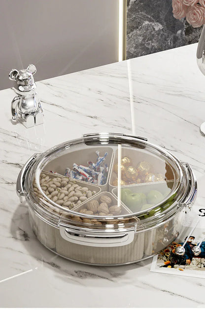 Grey And Silver Snap Button Elegant Compartment Serving Tray with Lid - Versatile Snack, Fruit & Candy Box - Mekamart Australia