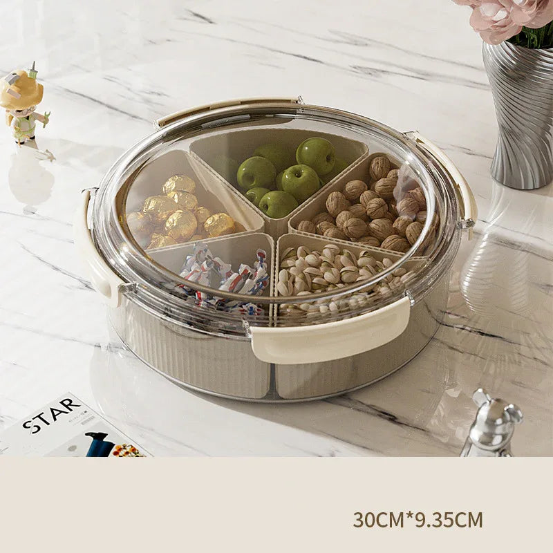 Grey And Beige Snap Button Elegant Compartment Serving Tray with Lid - Versatile Snack, Fruit & Candy Box - Mekamart Australia