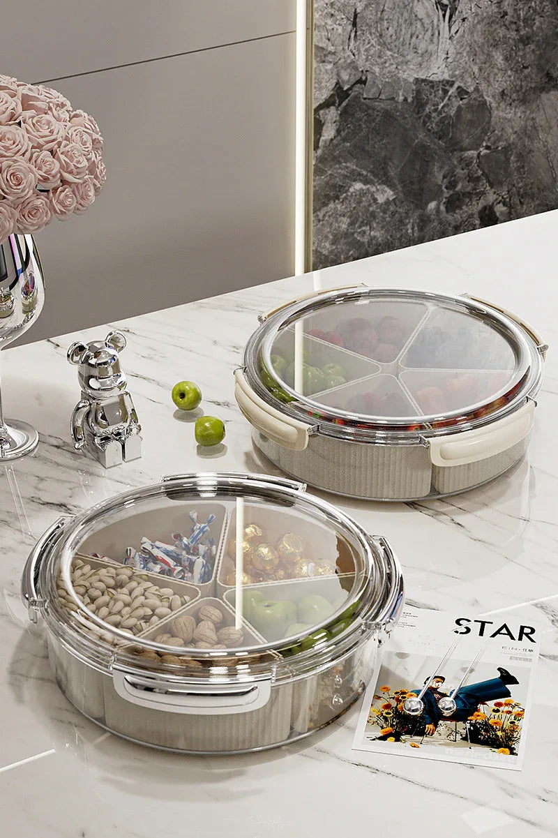 Grey And Beige Snap Button Elegant Compartment Serving Tray with Lid - Versatile Snack, Fruit & Candy Box - Mekamart Australia