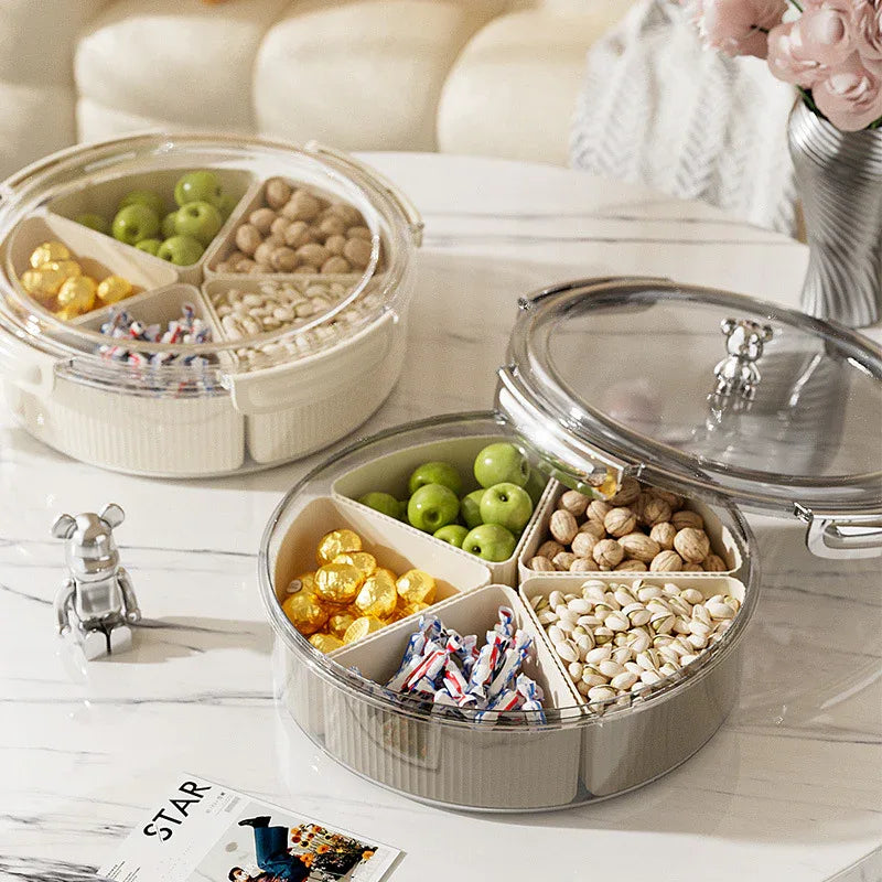 Beige And Beige Snap Button Elegant Compartment Serving Tray with Lid - Versatile Snack, Fruit & Candy Box - Mekamart Australia