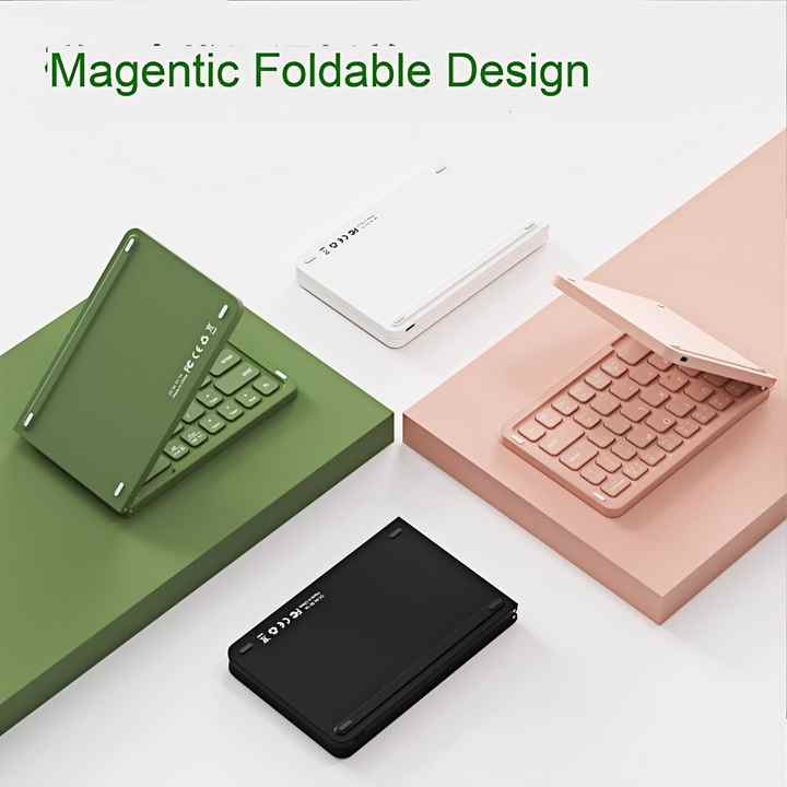 Purple Ultra-Slim Foldable Bluetooth Keyboard - Portable Wireless Rechargeable Travel Keyboard for iOS Android Windows Devices