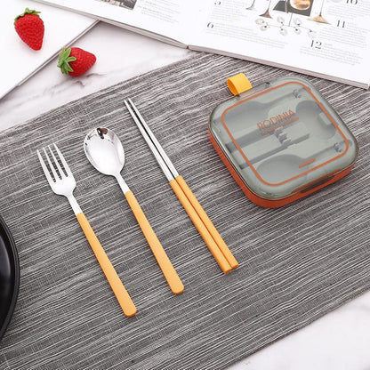 2 Sets Blue And Grey Portable Stainless Steel Cutlery Set - Reusable Utensils (2 Fork, 2 Spoon, 2 pairs of Chopsticks) with Compact Travel Case - Mekamart Australia
