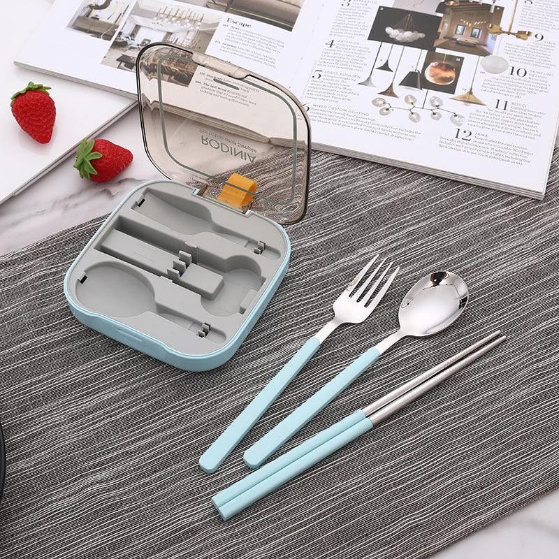 2 Sets Green Portable Stainless Steel Cutlery Set - Reusable Utensils (2 Fork, 2 Spoon, 2 pairs of Chopsticks) with Compact Travel Case - Mekamart Australia