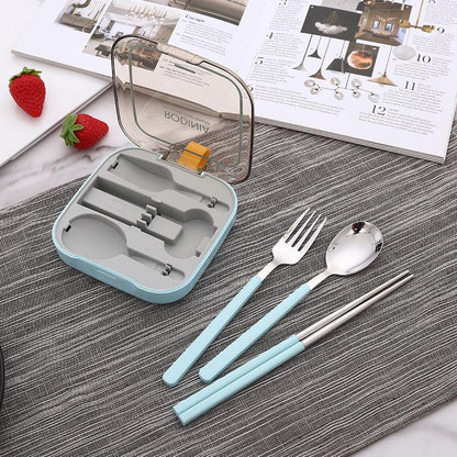 2 Sets Green Portable Stainless Steel Cutlery Set - Reusable Utensils (2 Fork, 2 Spoon, 2 pairs of Chopsticks) with Compact Travel Case - Mekamart Australia
