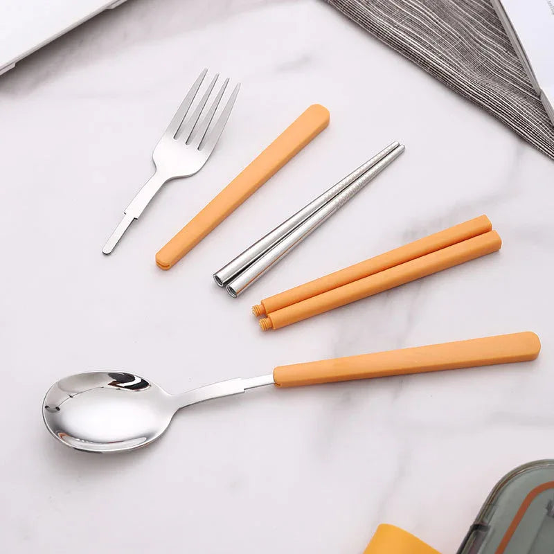 2 Sets Green Portable Stainless Steel Cutlery Set - Reusable Utensils (2 Fork, 2 Spoon, 2 pairs of Chopsticks) with Compact Travel Case - Mekamart Australia