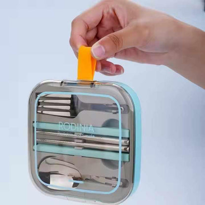2 Sets Green Portable Stainless Steel Cutlery Set - Reusable Utensils (2 Fork, 2 Spoon, 2 pairs of Chopsticks) with Compact Travel Case - Mekamart Australia