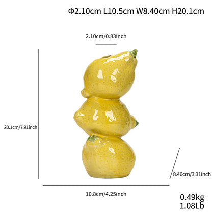 Yellow Zesty Stacked Lemon Ceramic Vase - Cheerful Nordic Tabletop Decor - Mekamart Australia