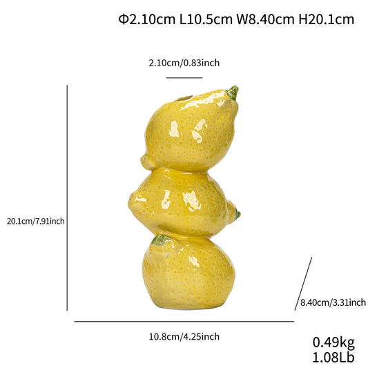 Yellow Zesty Stacked Lemon Ceramic Vase - Cheerful Nordic Tabletop Decor - Mekamart Australia