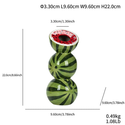 Green and Red Whimsical Stacked Watermelon Ceramic Vase - Novelty Tabletop Decor - Mekamart Australia