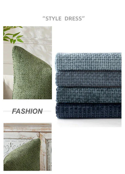 Yellow Plush Chenille Cushion Covers Set of 2 - Soft Textured Decorative Throw Pillow Cases for Sofa Couch, 45x45cm - Mekamart Australia