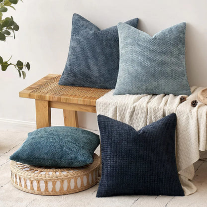 Light Green Plush Chenille Cushion Covers Set of 2 - Soft Textured Decorative Throw Pillow Cases for Sofa Couch, 45x45cm - Mekamart Australia
