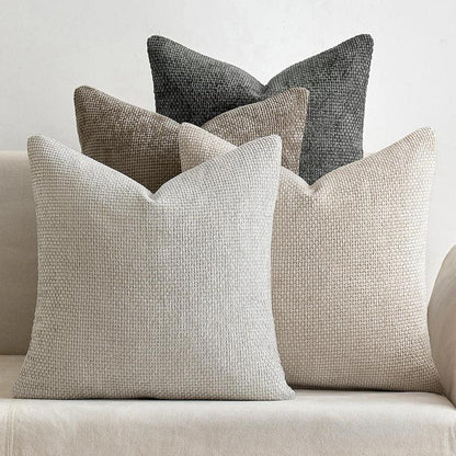 Dark Blue Plush Chenille Cushion Covers Set of 2 - Soft Textured Decorative Throw Pillow Cases for Sofa Couch, 45x45cm - Mekamart Australia