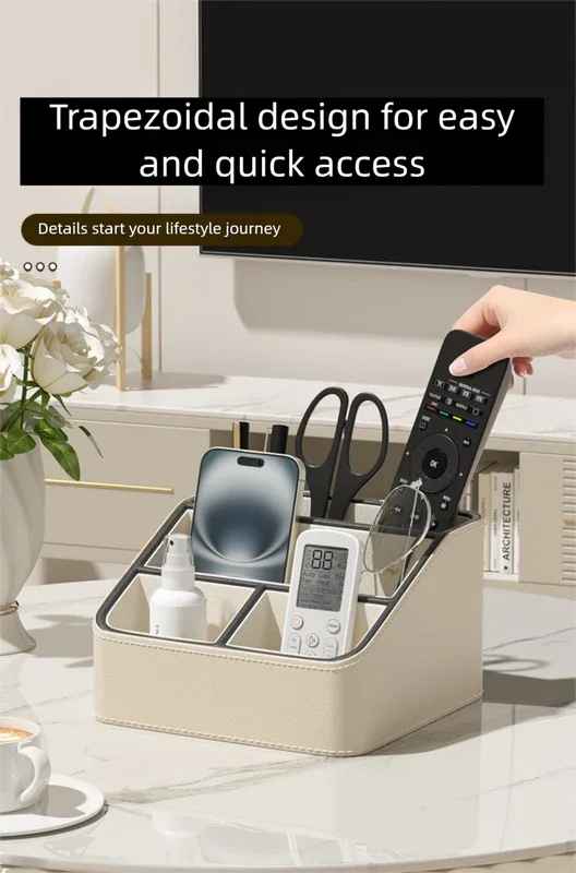 White and Black Stylish PU Leather Desktop Organizer Caddy - Multi-Compartment Holder for Remotes, Office Supplies, Makeup - Mekamart Australia