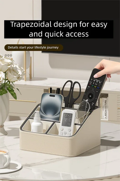 White and Black Stylish PU Leather Desktop Organizer Caddy - Multi-Compartment Holder for Remotes, Office Supplies, Makeup - Mekamart Australia