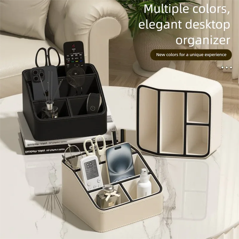 Pink and Black Stylish PU Leather Desktop Organizer Caddy - Multi-Compartment Holder for Remotes, Office Supplies, Makeup - Mekamart Australia