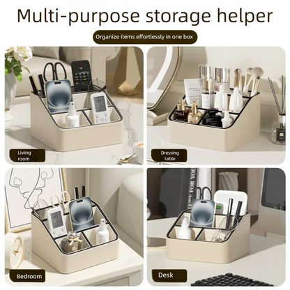 Pink and Black Stylish PU Leather Desktop Organizer Caddy - Multi-Compartment Holder for Remotes, Office Supplies, Makeup - Mekamart Australia