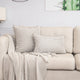 Light Grey Soft Corduroy Cushion Cover Set (1 Square + 1 Rectangular) with Pom Pom Trim - Decorative Throw Pillow Cases for Sofa Couch - Mekamart Australia