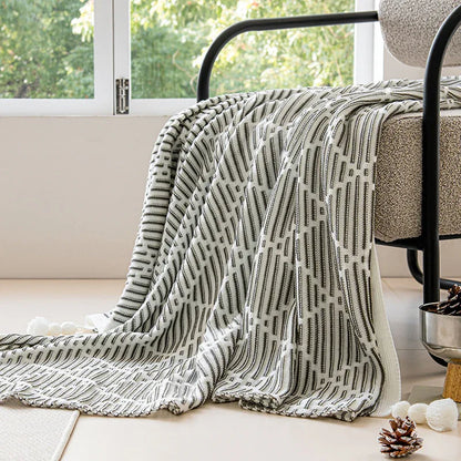 Grey and Beige Diamond Pattern Soft Cozy Knit Throw Blanket with Tassels - Geometric Pattern Lightweight Acrylic Blanket for Sofa Couch Bed, 130x150cm - Mekamart Australia