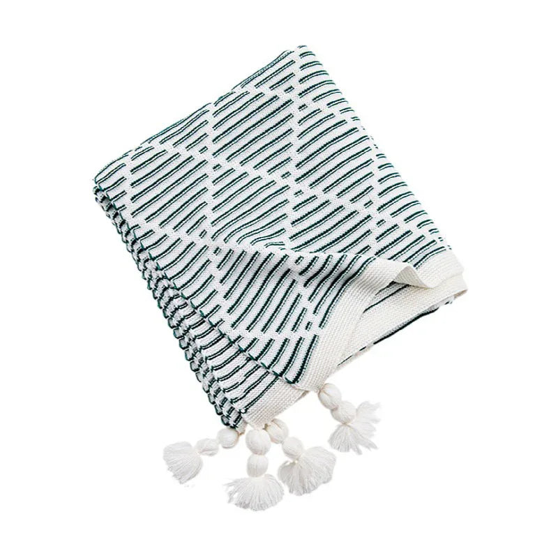 Brown and Beige Diamond Pattern Soft Cozy Knit Throw Blanket with Tassels - Geometric Pattern Lightweight Acrylic Blanket for Sofa Couch Bed, 130x150cm - Mekamart Australia