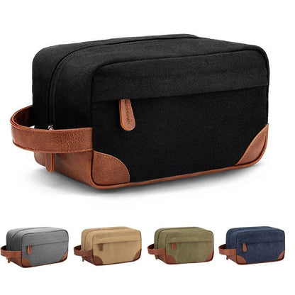 Black And Brown Men's Canvas Toiletry Bag - Large Capacity Water-Resistant Travel Organizer Dopp Kit with Handle - Mekamart Australia