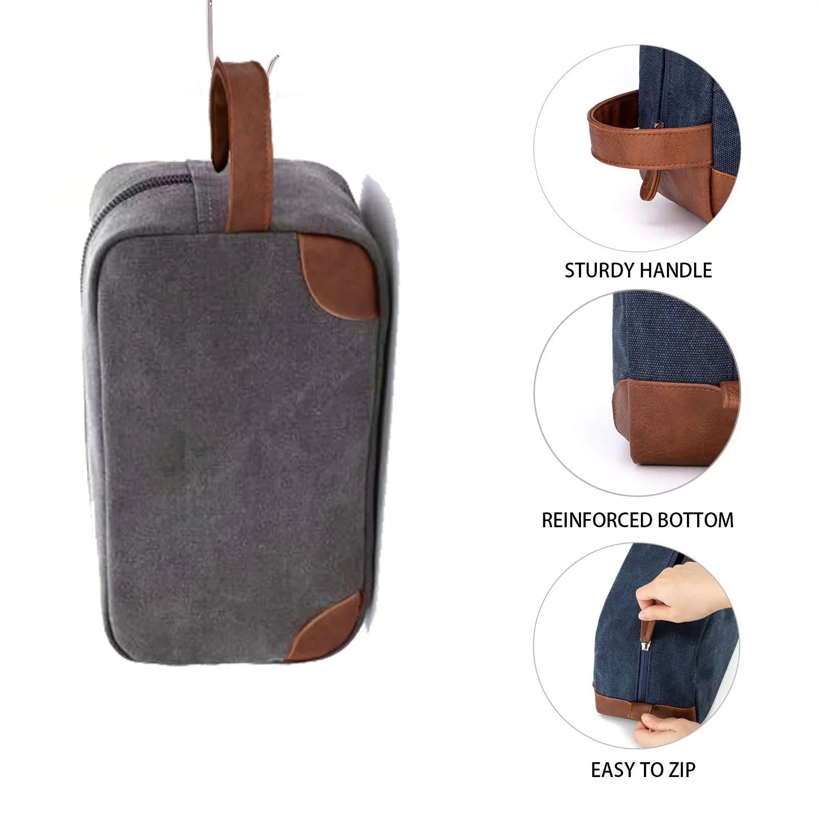 Black And Brown Men's Canvas Toiletry Bag - Large Capacity Water-Resistant Travel Organizer Dopp Kit with Handle - Mekamart Australia