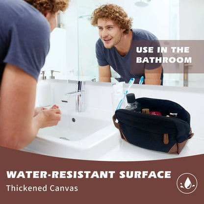 Black And Brown Men's Canvas Toiletry Bag - Large Capacity Water-Resistant Travel Organizer Dopp Kit with Handle - Mekamart Australia
