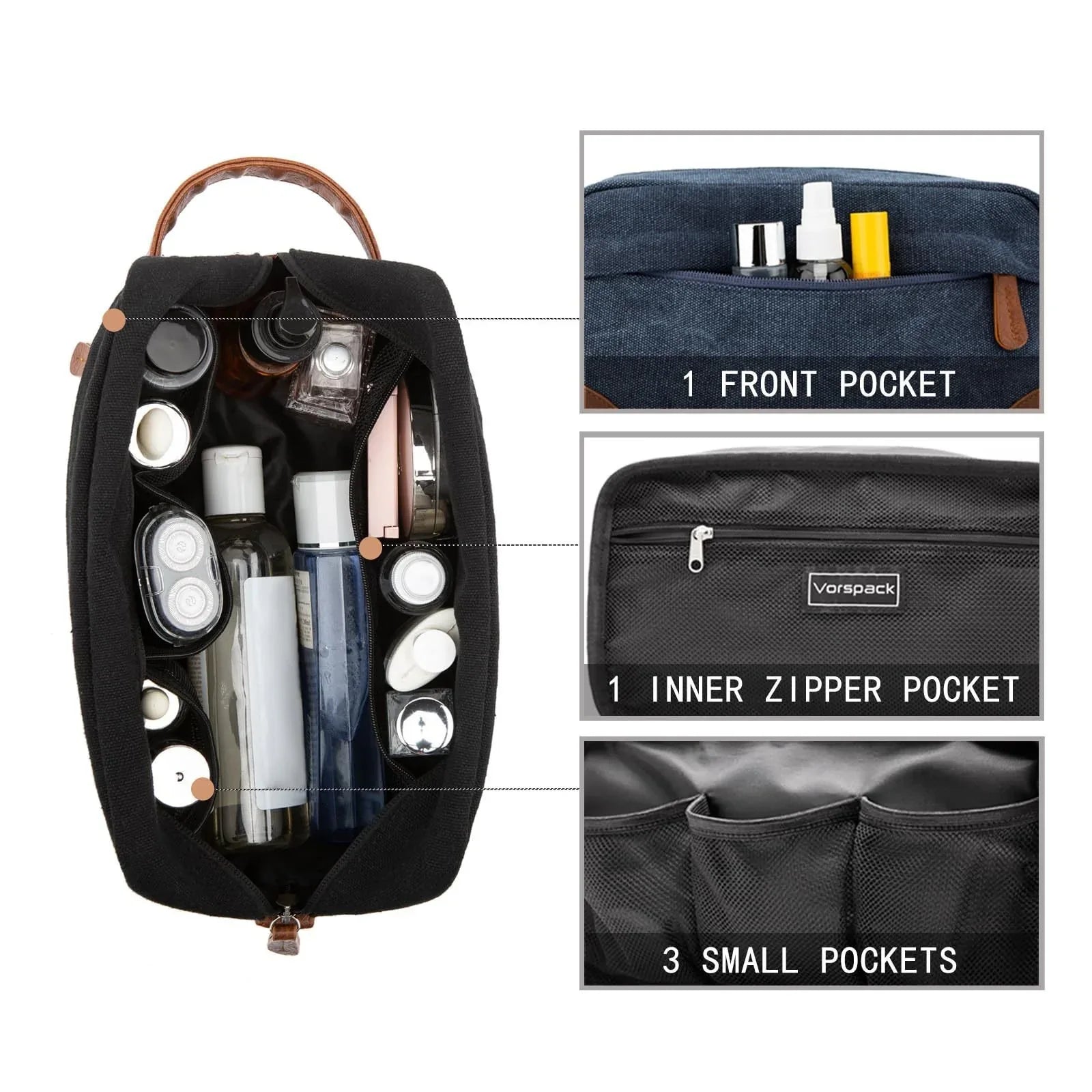 Grey And Brown Men's Canvas Toiletry Bag - Large Capacity Water-Resistant Travel Organizer Dopp Kit with Handle - Mekamart Australia