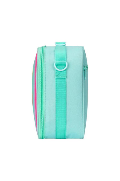 Blue Sparkling Rainbow Heart Insulated Lunch Bag for Kids - Portable School Lunch Box with Shoulder Strap - Mekamart Australia