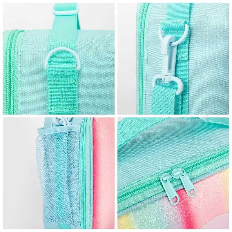 Blue Sparkling Rainbow Heart Insulated Lunch Bag for Kids - Portable School Lunch Box with Shoulder Strap - Mekamart Australia