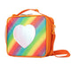 Orange Sparkling Rainbow Heart Insulated Lunch Bag for Kids - Portable School Lunch Box with Shoulder Strap - Mekamart Australia
