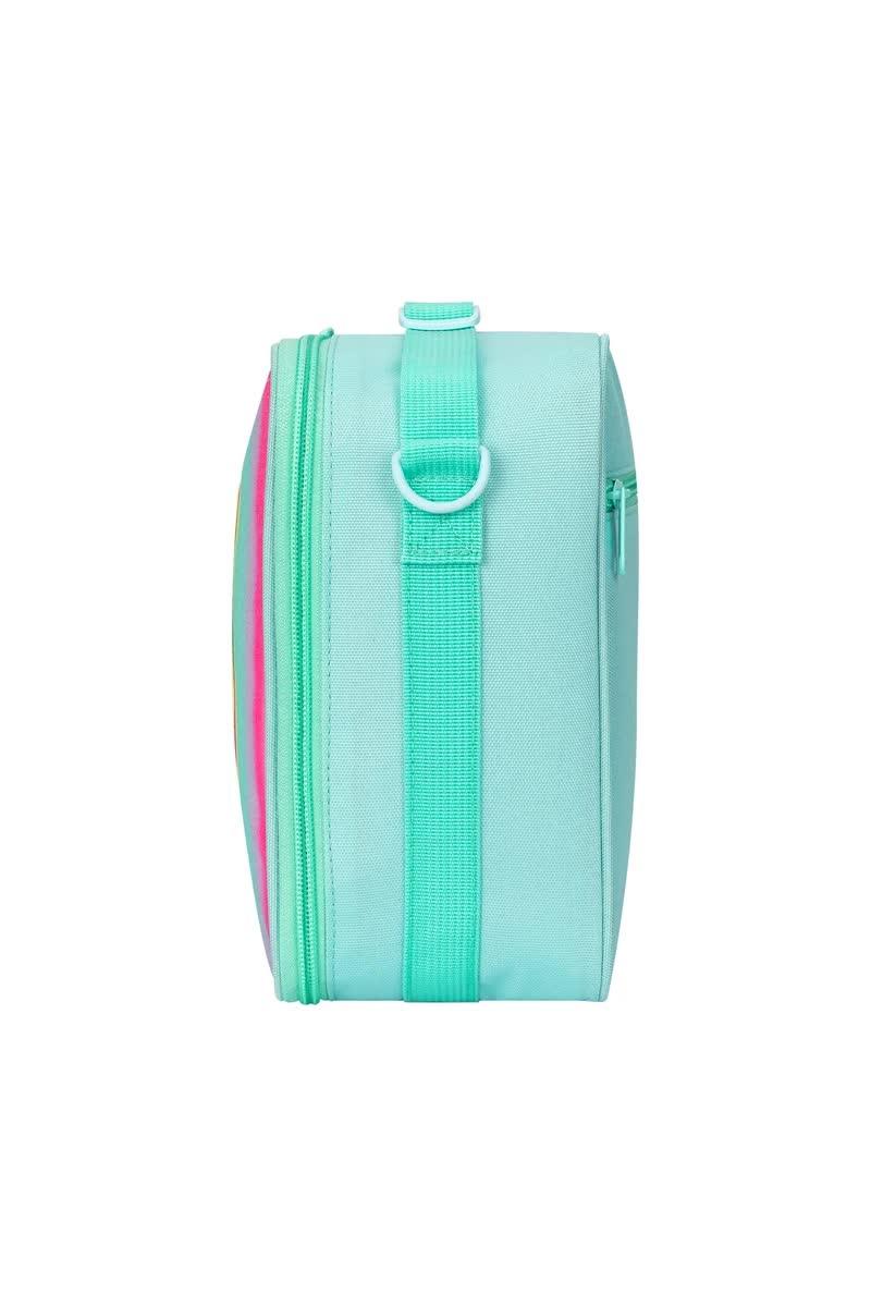 Pink Sparkling Rainbow Heart Insulated Lunch Bag for Kids - Portable School Lunch Box with Shoulder Strap - Mekamart Australia