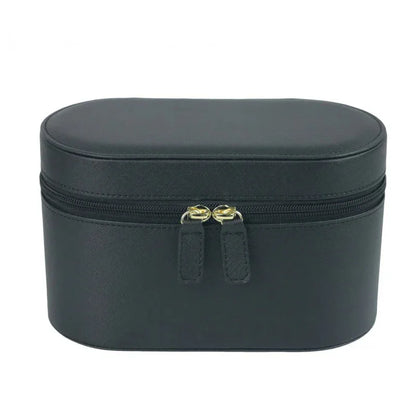 Black Elegant PU Leather Makeup & Toiletry Bag - Large Capacity Travel Cosmetic Organizer with Brush Holder - Mekamart Australia