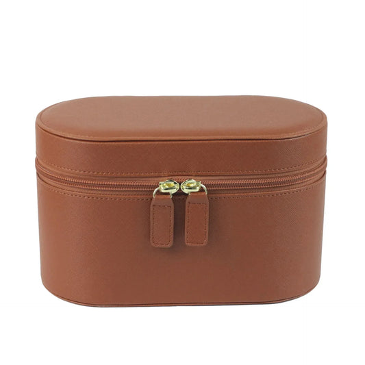 Brown Elegant PU Leather Makeup & Toiletry Bag - Large Capacity Travel Cosmetic Organizer with Brush Holder - Mekamart Australia