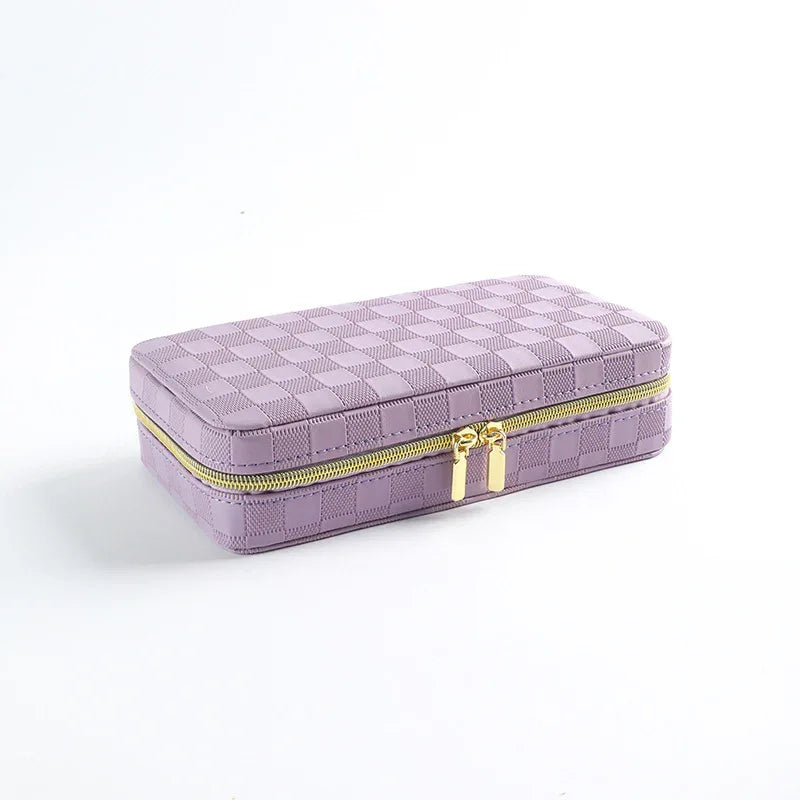Purple Stylish PU Leather Travel Jewellery Box - Compact Organizer for Rings, Earrings, Necklaces with Mirror - Mekamart Australia