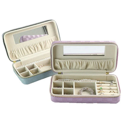 Purple Stylish PU Leather Travel Jewellery Box - Compact Organizer for Rings, Earrings, Necklaces with Mirror - Mekamart Australia